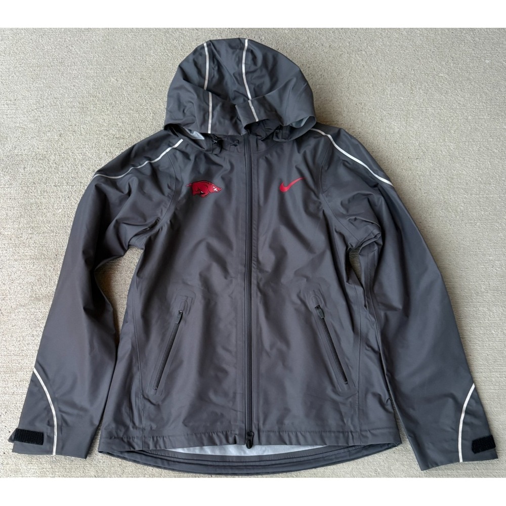 Nike Mens Rain Jacket Dark Gray Full Zip Hooded Arkansas Razorbacks Logo Size S